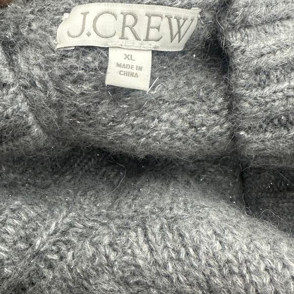 J Crew Metallic Cable Knit Sweater Silver Lurex Gray Crew Neck Alpaca Wool Blend - Picture 4 of 5